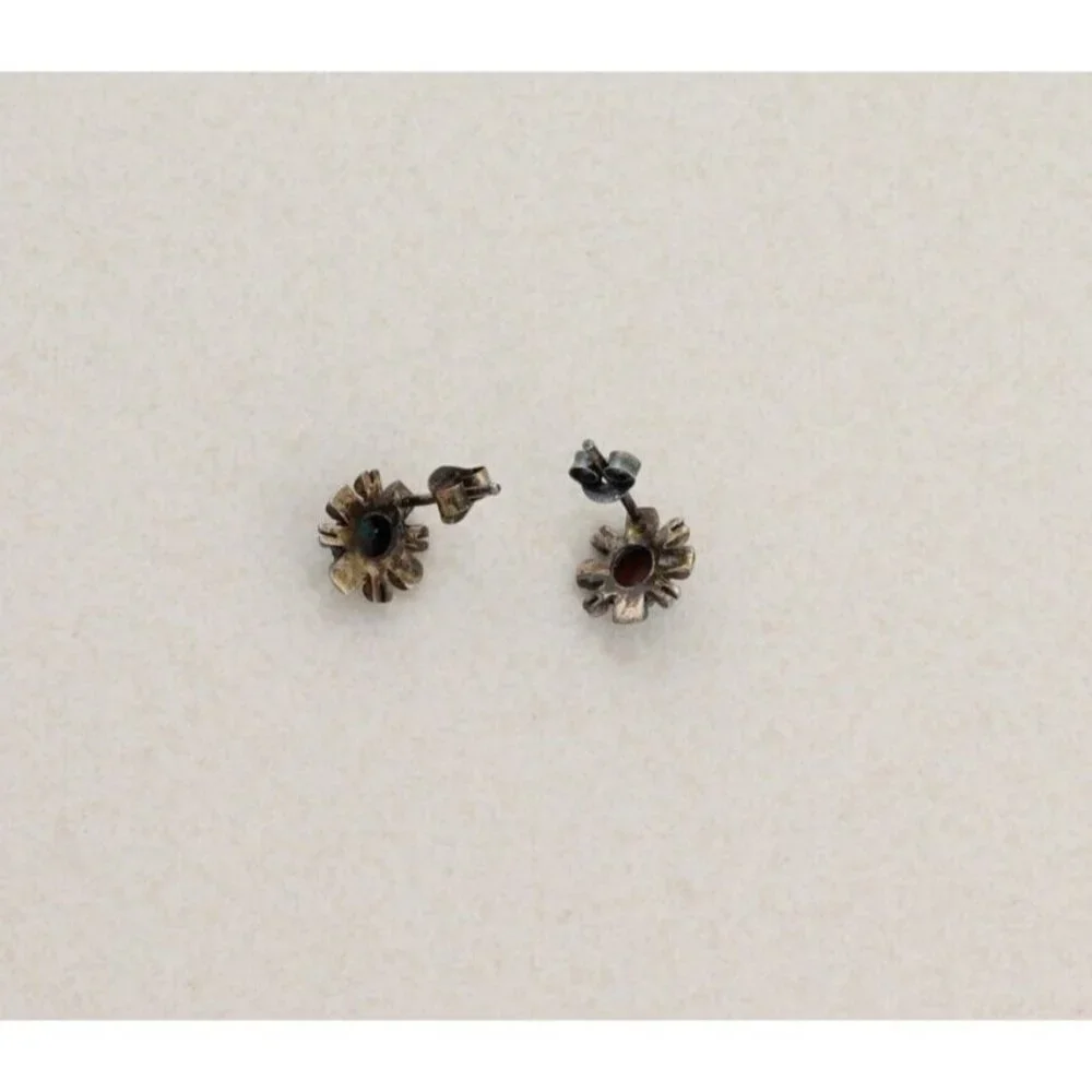 Sterling Silver Small Turquoise Earrings Stud Post 1/2" x 3/8" - Picture 6 of 8